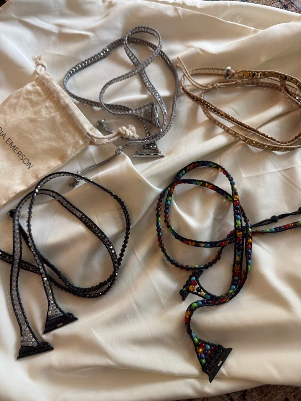 Beaded Multicolor and Black Wrap Apple Watch Bands by